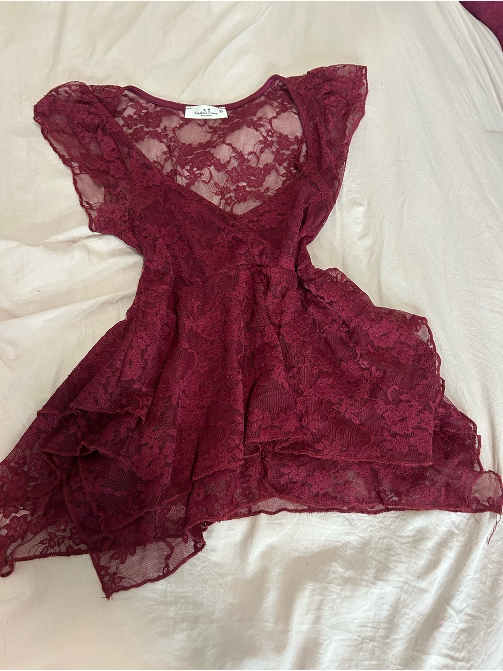 Lace Flutter Tank Top - Burgundy